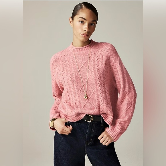 J. Crew Sweaters - J.Crew‎ Cable-knit Rollneck Wool Blend Sweater Supersoft Yarn Dusty Rose Pink L